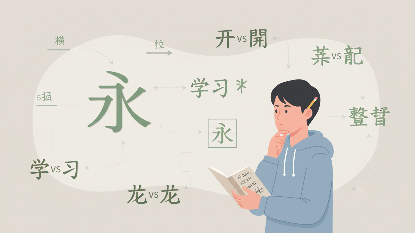 Çince yazı sisteminin karmaşıklığını gösteren eğitim görseli