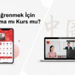 Çince öğrenme uygulaması ve online Çince kursunu karşılaştıran eğitim görseli