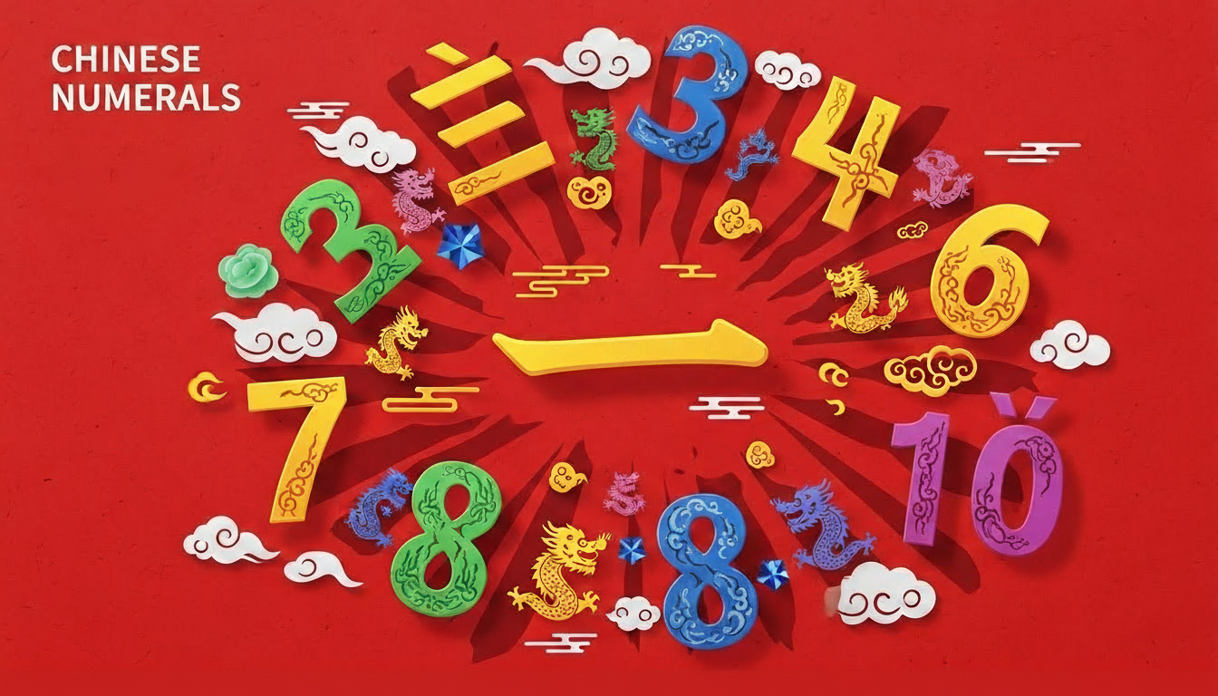 Çince sayılar ve sayma mantığını gösteren eğitimsel görsel